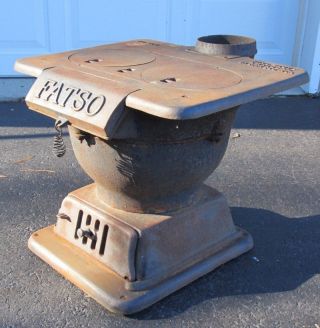 Vintage Antique Small Compact Cast Iron Fatso Pot Belly Wood Cook Top Stove photo