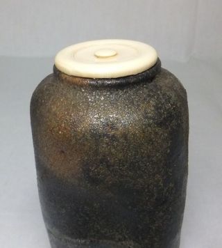 H953: Japanese Old Bizen Pottery Ware Tea Caddy With Quality Lid,  Shifuku,  Box photo