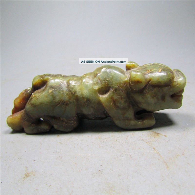 Chinese Antique Natural Old Hard Jade Tiger Monster Hand Carved Pendant Necklace Necklaces & Pendants photo