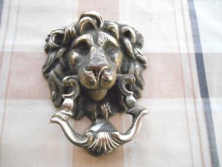 Vintage Lions Head Cast Brass Door Knocker With Combined Striking Plate photo