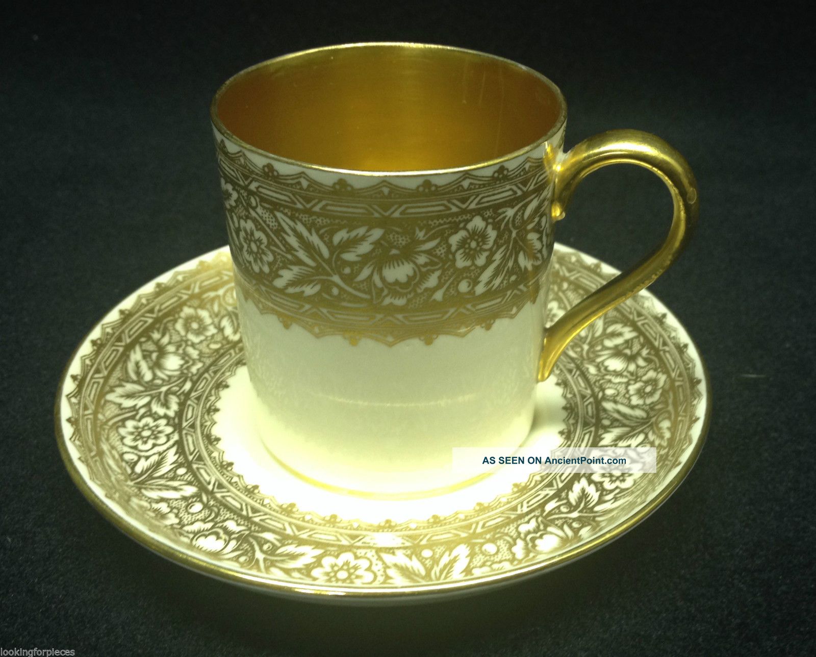 Antique Minton England H4407 Cream & Gold Demitasse Cup & Saucer Cups & Saucers photo