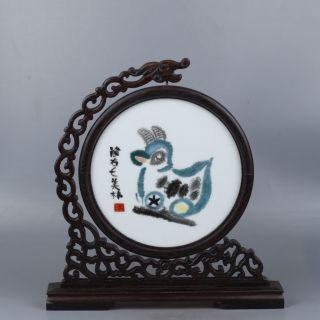 Chinese 12 Zodiac Wood And Porcelain Painting Screens photo