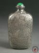 Antique Old Chinese Silver Made Snuff Bottle Incised W/ Double Goldfishes&lotus Snuff Bottles photo 1