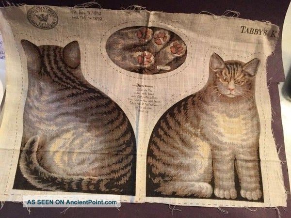 1832 Tabby Cat Pillow Kit - Marked North Adams,  Mass Primitives photo