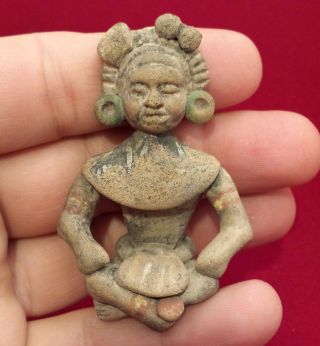 Teotihuacan Seated Clay Figurine - Pottery Antique Pre Columbian Artifact Aztec 2 photo