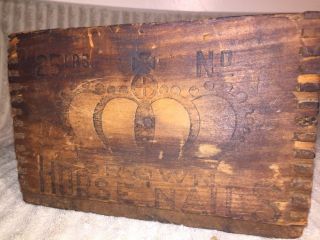 Antique Crown No Horse Nails In Dovetailed Wooden Box photo