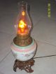 Oil Lamp Electrified Pink Rose Buds Design Glass Globe Chimney Parlor Table Desk Lamps photo 4