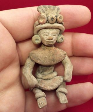 Teotihuacan Seated Clay Figurine - Pottery Antique Pre Columbian Artifact Aztec 3 photo