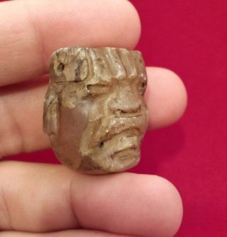 Olmec Face Maskette Pendant Stone Figurine Statue Antique Pre Columbian Artifact photo