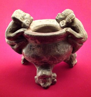Teotihuacan Clay Ceramic Deities Tripod Vessel Pre Columbian Pottery Aztec Mayan photo