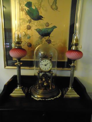 Quality Victorian Cranberry Peg Oil Lamps photo