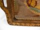 Antique Wooden Pyrography Serving Tray Pokerwork Hand Painted Picture And Glass Trays photo 3