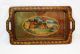 Antique Wooden Pyrography Serving Tray Pokerwork Hand Painted Picture And Glass Trays photo 4