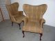 Pair Vintage Chippendale Fan Wing Back Club Chairs Ball & Claw Feet 120711 Post-1950 photo 6