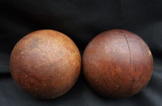 Antique Pair Wood Round Bowling Balls Game Vintage Decor Architecture Decor 1800 photo