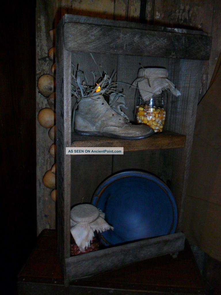 Primitive Old Cupboard,  Early Pantry Box W/jars,  Dry Goods,  Bowl,  Light Gathering Primitives photo