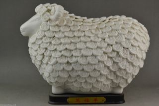 Old Decoration Jingdezhen Porcelain Carving Bring Fortune Sheep Statue Nr photo
