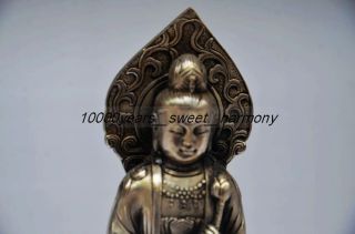 Chinese Silver Copper Carved Guanyin Statue Sculpture photo