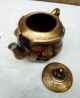 Chinese Brass 4 Sides Buddha Head Maitreya Statue Teapot Teapots photo 3