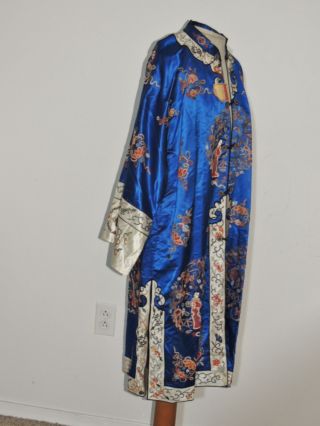 1950 - 60 ' S Hand Embroidered Royal Blue Silk Chinese Coat / Robe Med photo