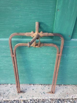 Very Old Cast Iron Hay Fork Carrier Trolley Farm Tool Different Signed Pat ' D photo