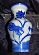 Antique Chinese Peking Glass Vase Blue & White Water Lilies Duck China Vases photo 10