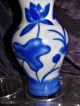 Antique Chinese Peking Glass Vase Blue & White Water Lilies Duck China Vases photo 11