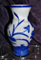 Antique Chinese Peking Glass Vase Blue & White Water Lilies Duck China Vases photo 2
