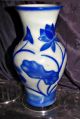 Antique Chinese Peking Glass Vase Blue & White Water Lilies Duck China Vases photo 5