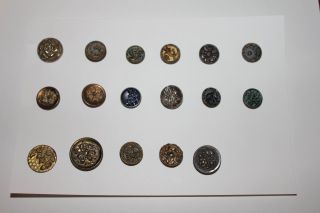 Antique Buttons - 17 Metal Buttons 19th Century photo