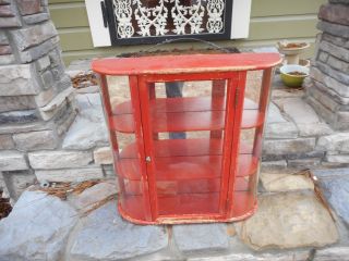 Vintage Small Red Made In Japan Trinket Jewelry Wood Display Case Cabinet photo