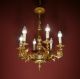6 Light Gold Bronze Chandelier Vintage Lamp Old Antique Ancient Chandeliers, Fixtures, Sconces photo 1