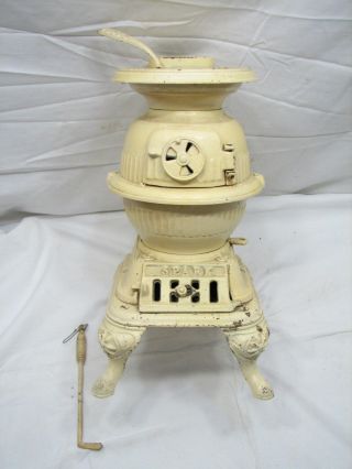 Antique Spark Salesman Sample Cast Iron Pot Belly Wood Cook Stove Toy Mount Joy photo