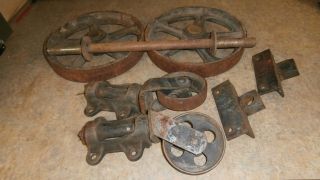 Vintage Industrial Factory Cart Wheels And Axle photo