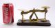 Handsome English Antique Brass Postal Scale W/3 Weights On Wooden Platform Scales photo 2