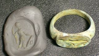Reproduction Ancient Roman Bronze Seal Intaglio Ring Goddess Juno photo