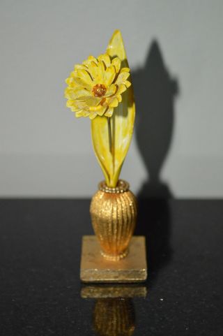 Vase With Yellow Metal Flower Figure Paperweight Miniature O photo