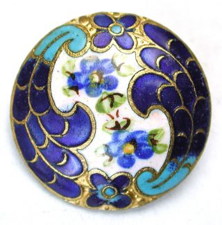 Antique French Enamel Champleve Border Hand Paint Cornflowers 7/8 Inch Pretty photo