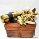 Vintage Antique Style Brown Leather Box Brass Sextant Brass Telescope Gift ' ; Sextants photo 3