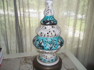 Antique Porcelain Electric Lamp,  Turquoise And White photo