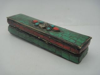 Buddhist Bronze Tibet Vajra Inlay Turquoise Coral Pharaoh Exorcism Statue & Box photo