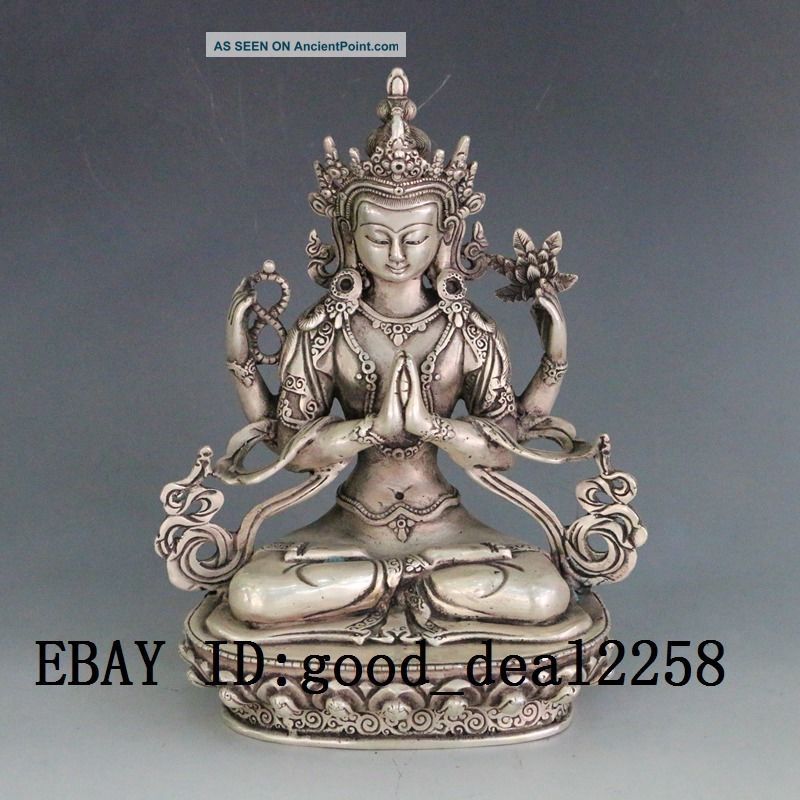 Chinese Silver Copper Hand - Carved Kwan - Yin Buddha photo
