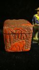 Carved Cinnabar Lacquer Snuff Box W,  Frog,  Man &tree W.  Hanging Garment,  Antique Boxes photo 2