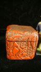 Carved Cinnabar Lacquer Snuff Box W,  Frog,  Man &tree W.  Hanging Garment,  Antique Boxes photo 4