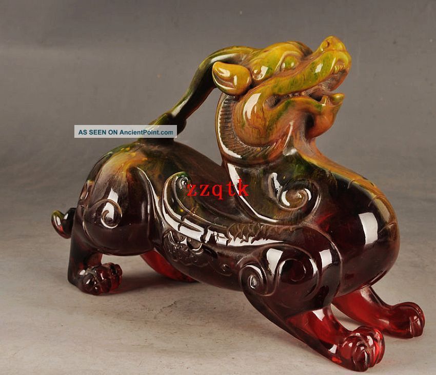 China Ancient Decorative Amber Lifelike Dragon Statue Carving Cx1073 Other Antique Chinese Statues photo