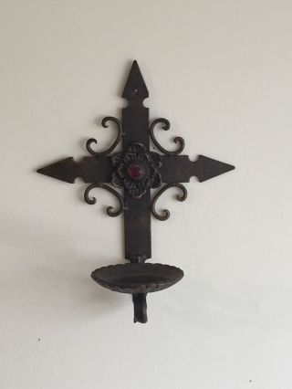 Metal Cross Candle Wall Sconce Mid Evil Gothic Decor Repro photo