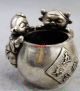 Chinese Qing Qianlong Silver 2 Children Kid Statue Ashtray Bowl Censer 8 
