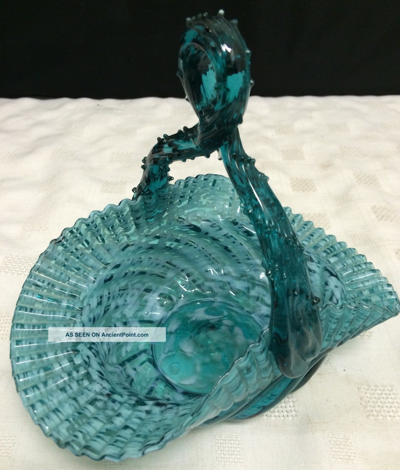 Antique Victorian Twist Loop Twig Thorn Handle Basket Turquoise Adventurine Vases photo
