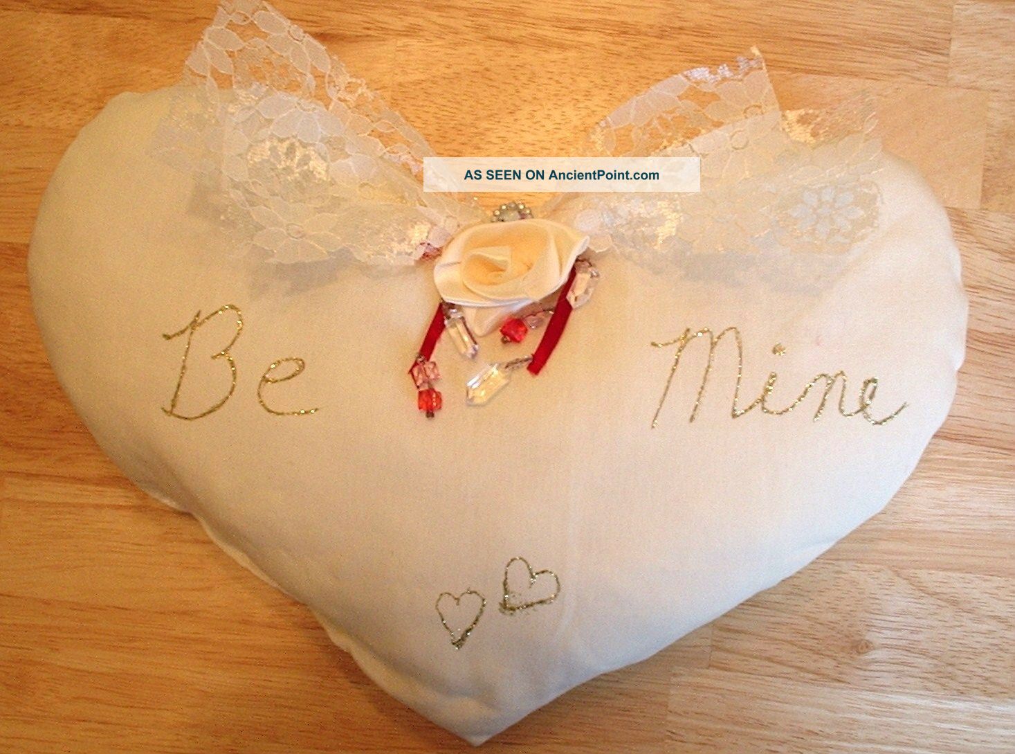 Beaded Gittered Be Mine Valentine Heart Pillow Honeymoon Cabin Tuck Shelf Sitter Primitives photo