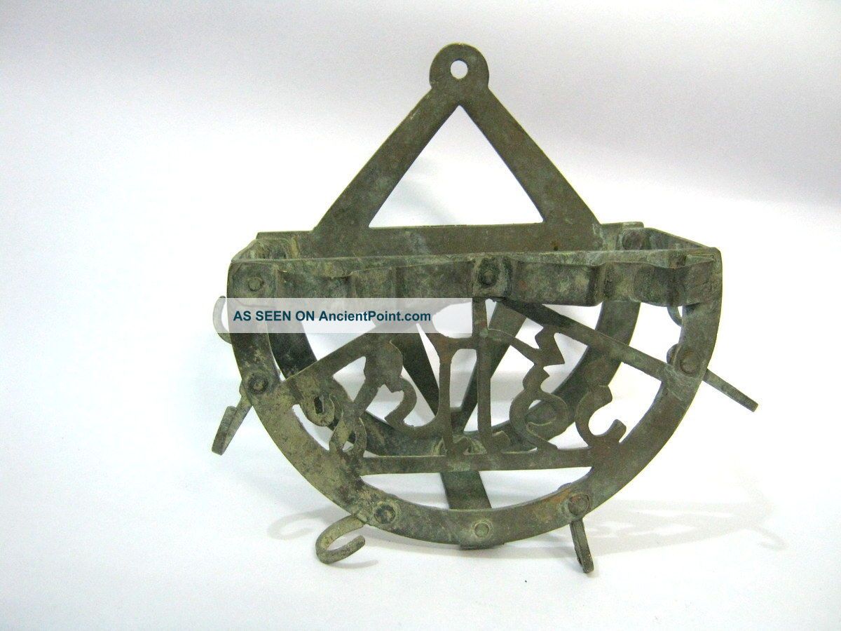 Antique Brass Utensil Holder Rack,  Kitchen Utensil Hook Rack Primitives photo